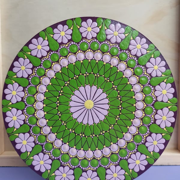 Mandala Painted on Round Wood Panel