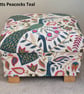 Fryetts Peacocks Teal Fabric Adult Chair & Footstool Pink Armchair Birds Accent - Image 4