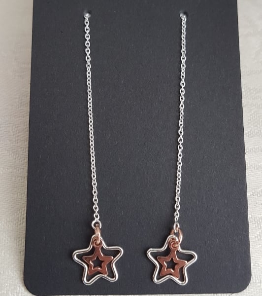 Gorgeous Sterling Silver Star charm Threader Earrings with RGPV stars