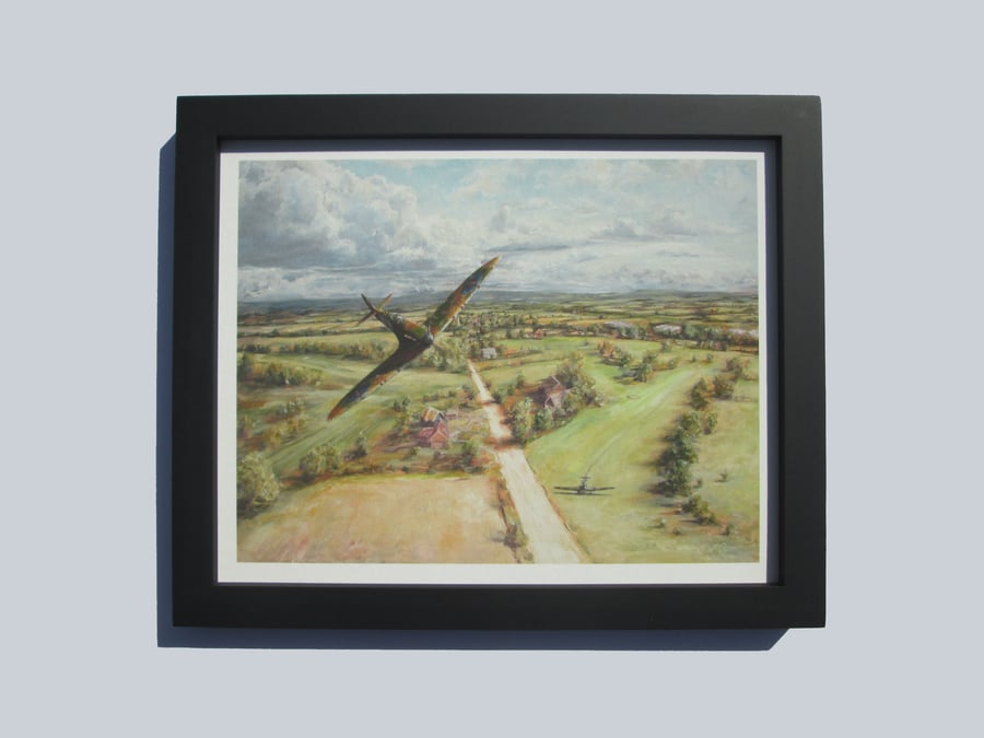 SPITFIRE Framed Art Print - Battle of Britain - Vintage Aviation Enthusiast Gift