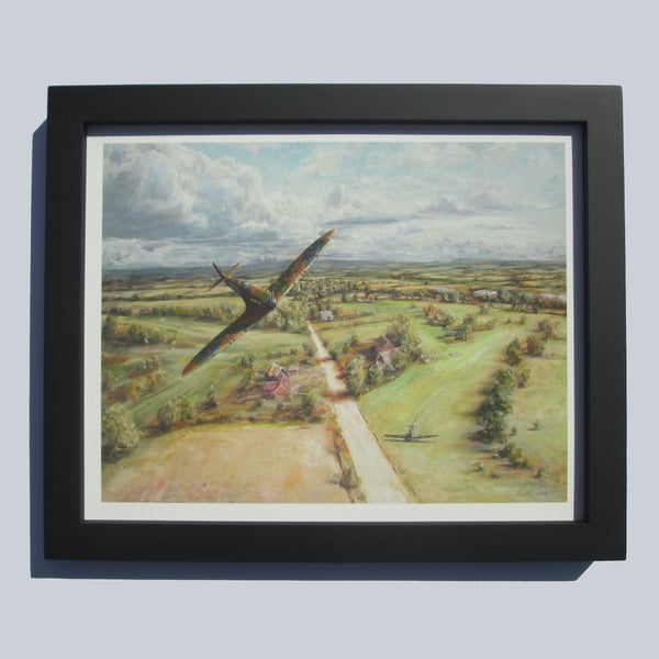 SPITFIRE Aviation Framed Fine Art Print From Original Art- WW2 Battle of Britain