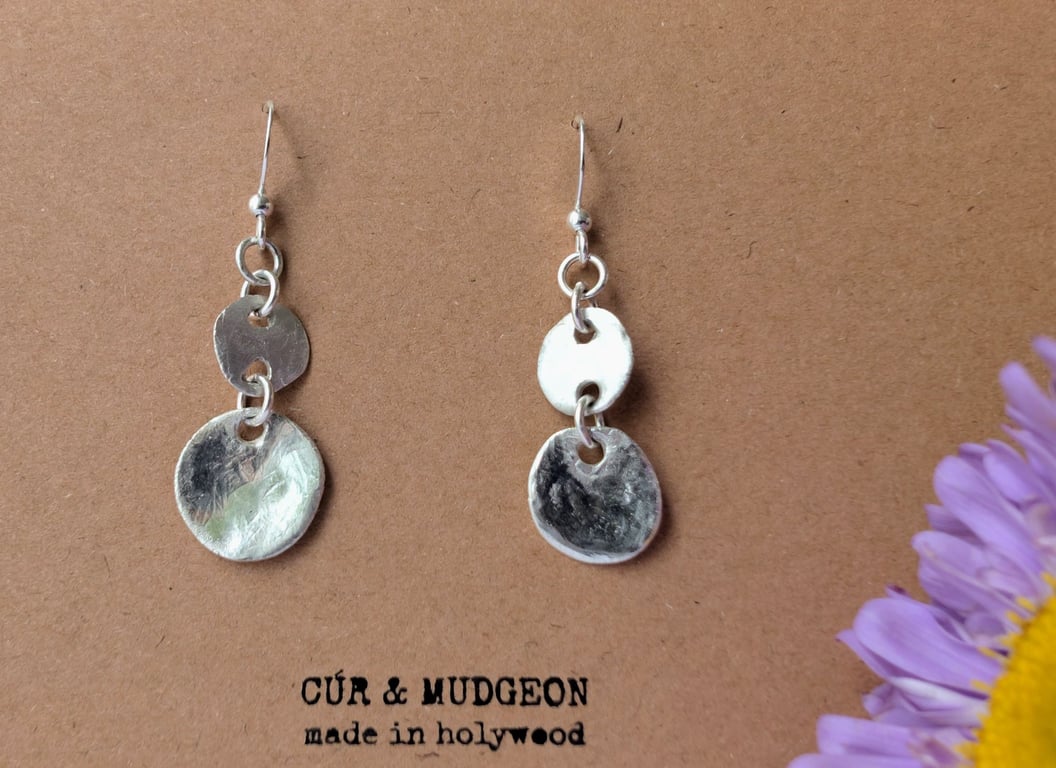 .999 Fine Silver Drop Earrings, Layered discs
