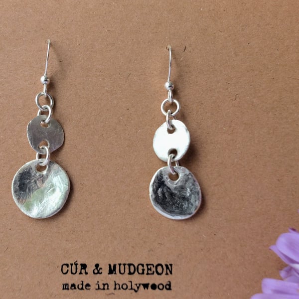 .999 Fine Silver Drop Earrings, Layered discs