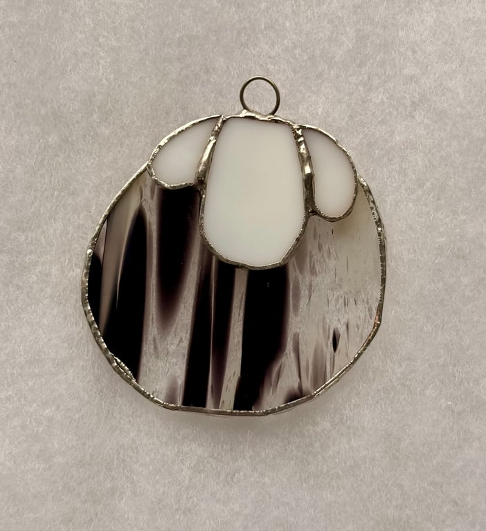Stained glass small sheep suncatcher - Black and white splodges with white face