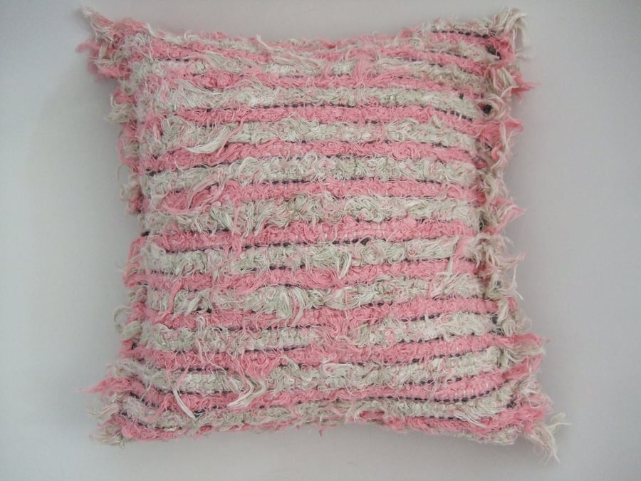Pink & white linen chenille cushion
