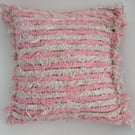 Pink & white linen chenille cushion