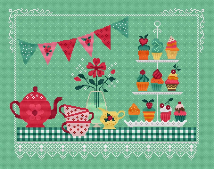 199 - Tea Party & Cup Cakes - Classic British Summer Garden Party - CS Pattern