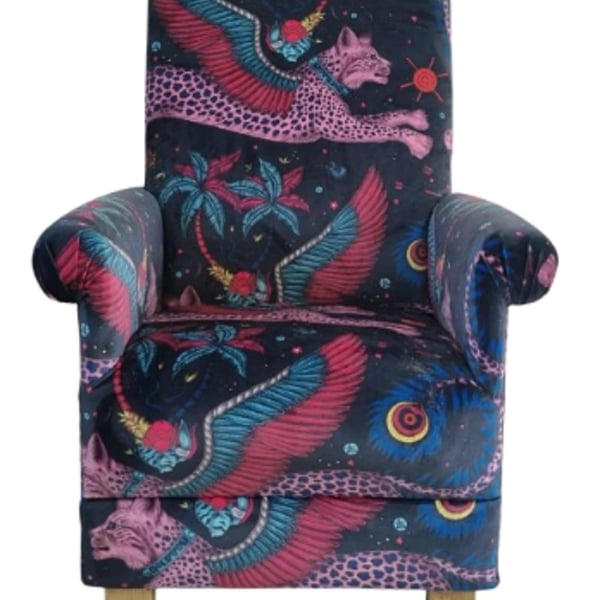 Emma Shipley Lynx Navy Blue Velvet Fabric Adult Chair Armchair Accent Cats Pink 