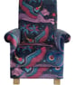 Emma Shipley Lynx Navy Blue Velvet Fabric Adult Chair Armchair Accent Cats Pink 