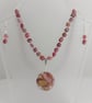 Gemstone necklace and earrings set. Pink rhodochrosite beads and pendant - Image 1