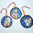 Set of 3 Hand Painted Squirrel Christmas Tree Ornaments