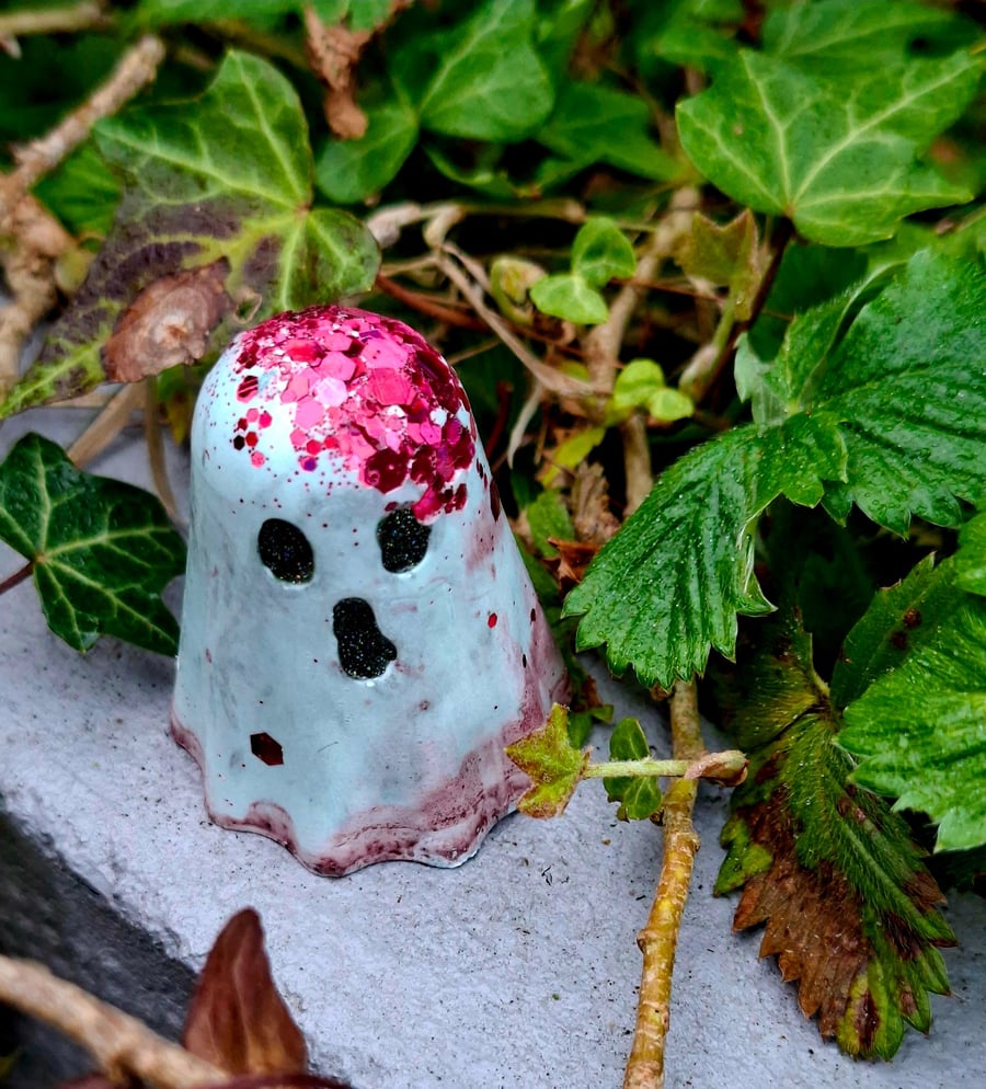 Spooky Cute Mini Ghost Figurines Eco-Resin Glitter Brain Detail Handmade Gothic 