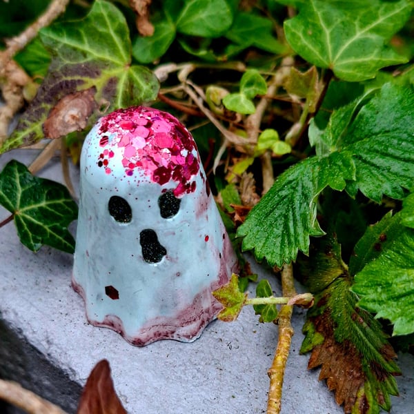 Spooky Cute Mini Ghost Figurines Eco-Resin Glitter Brain Detail Handmade Gothic 