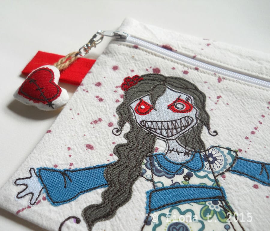 freehand embroidered zombie case - large