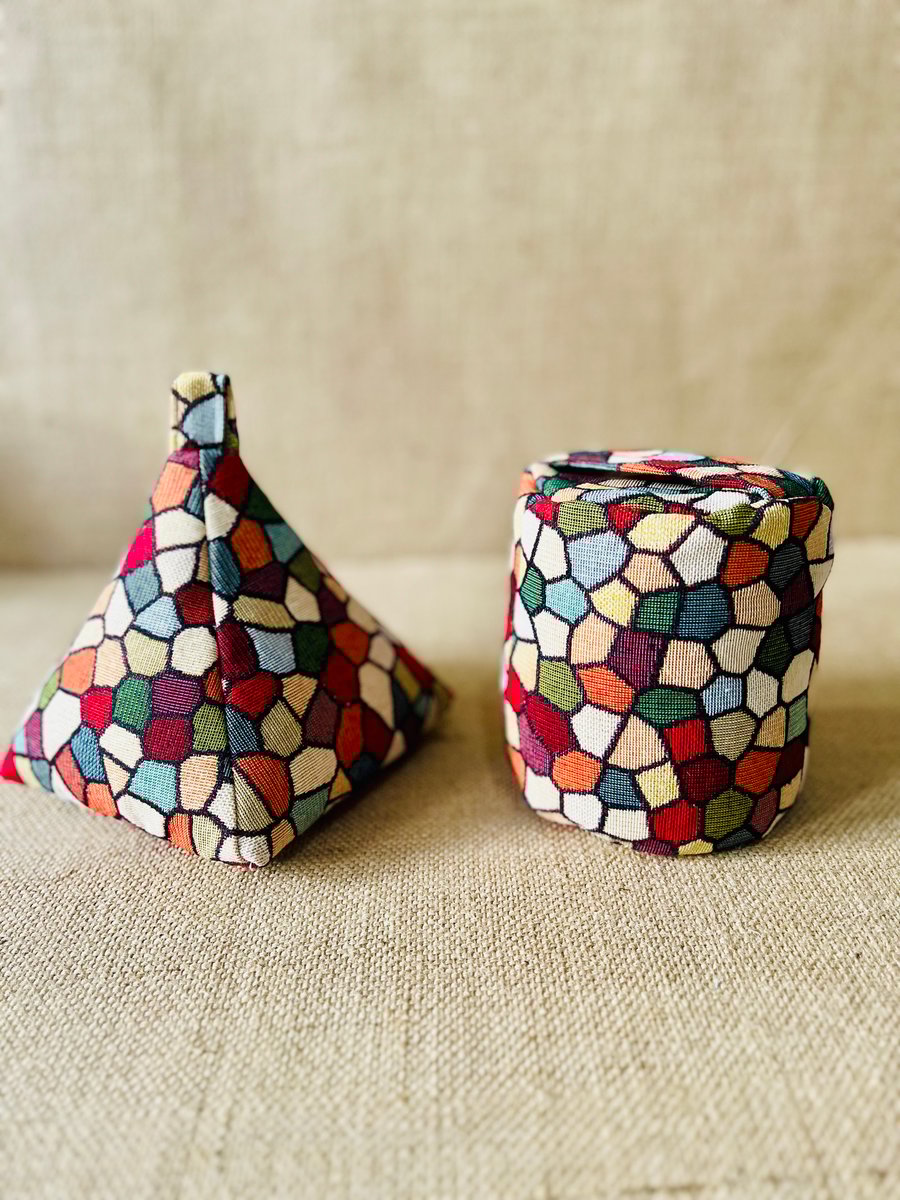 Mosaic Tapestry Fabric Pyramid Door Stop - Heavy Filled Boho Home Decor