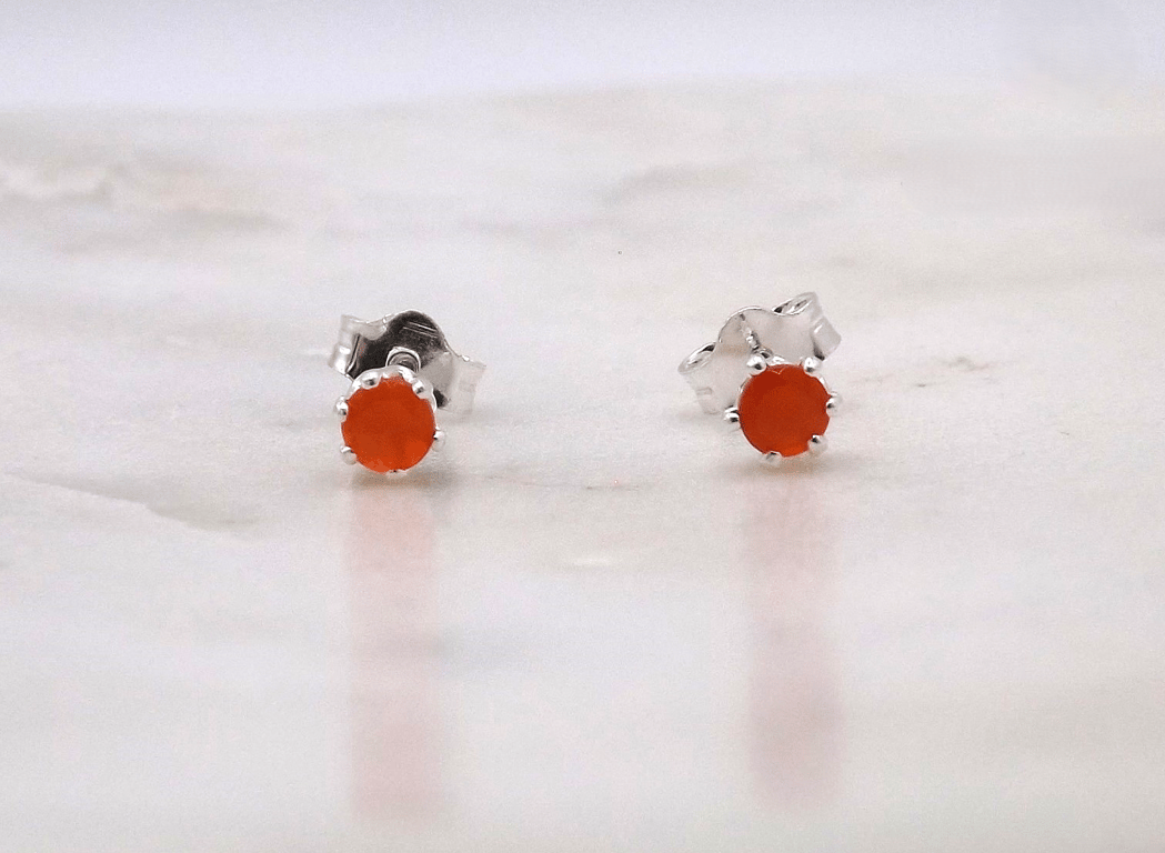 Carnelian Facet 3mm Gemstone Sterling Silver Stud Earrings.