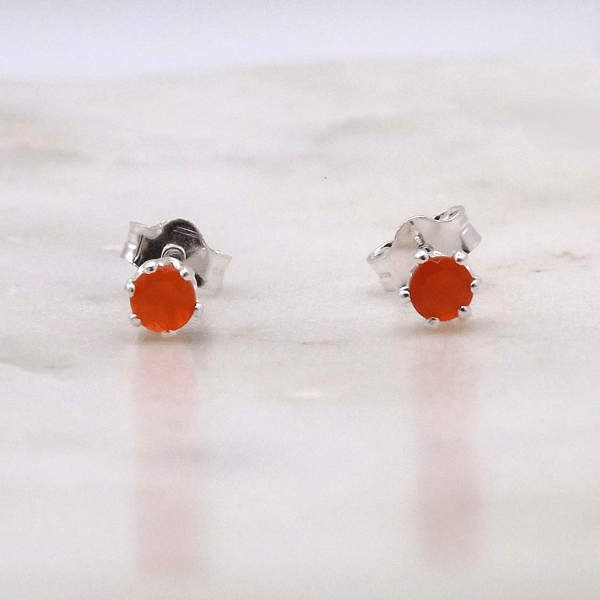 Carnelian Facet 3mm Gemstone Sterling Silver Stud Earrings.