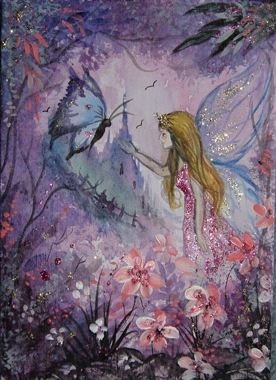 original art fantasy glitter fairy painting ( ref F 664)