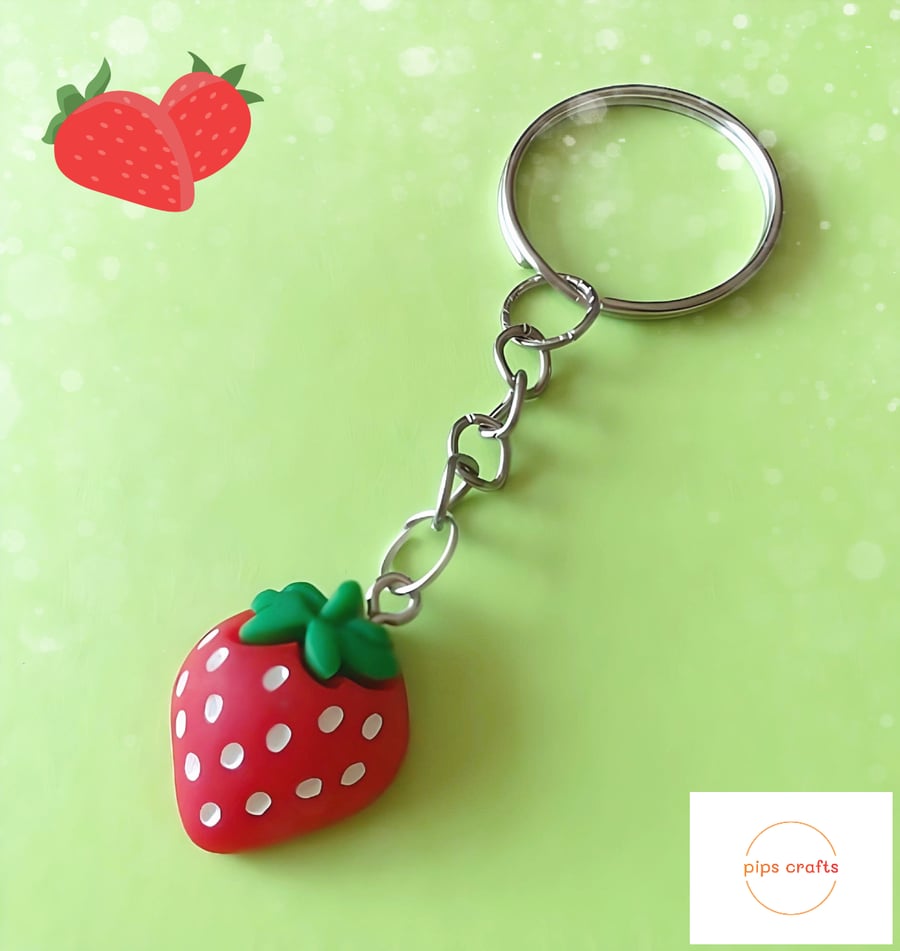 Fun Strawberry Fruit Keyring - Keychain, Quirky Gift, Secret Santa