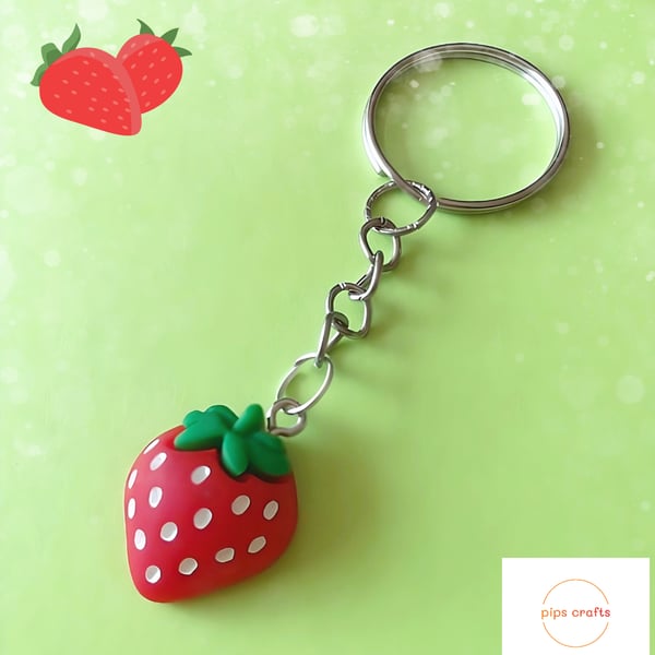 Fun Strawberry Fruit Keyring - Keychain, Quirky Gift, Secret Santa