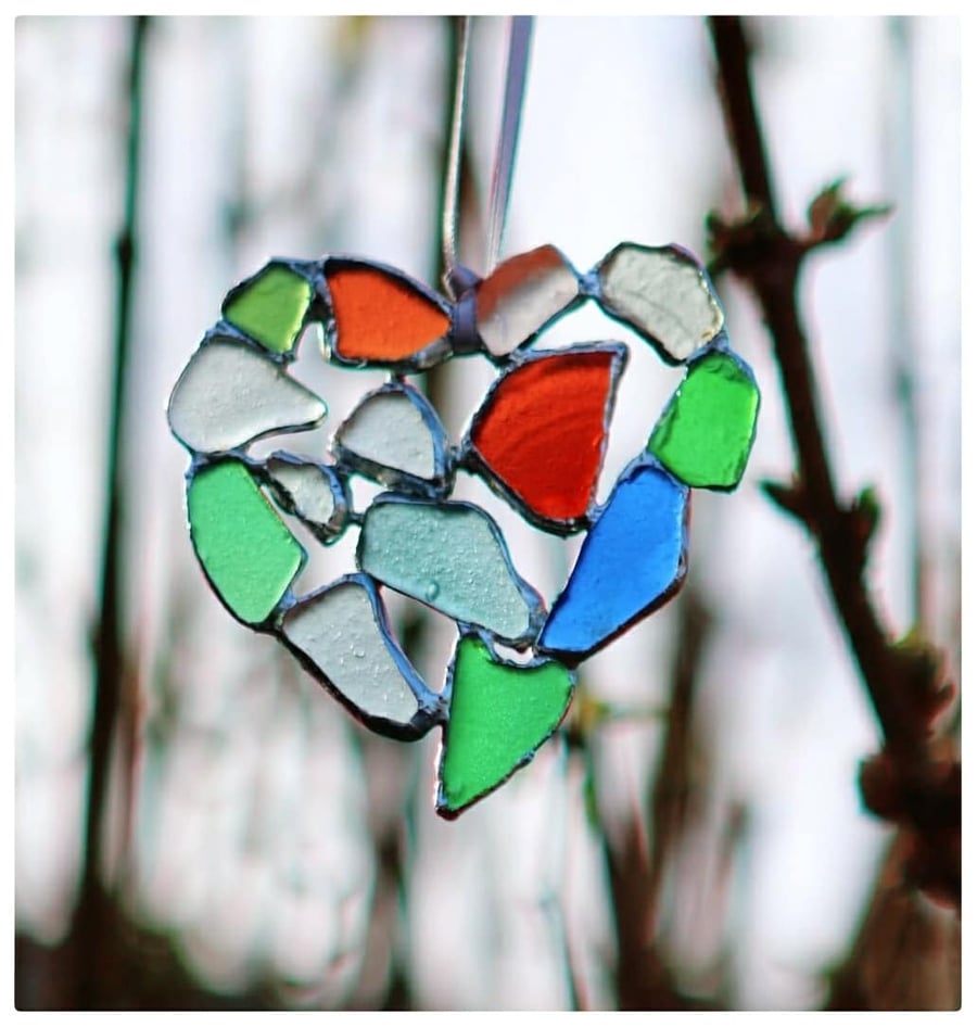 Seaglass mosaic heart suncatcher 