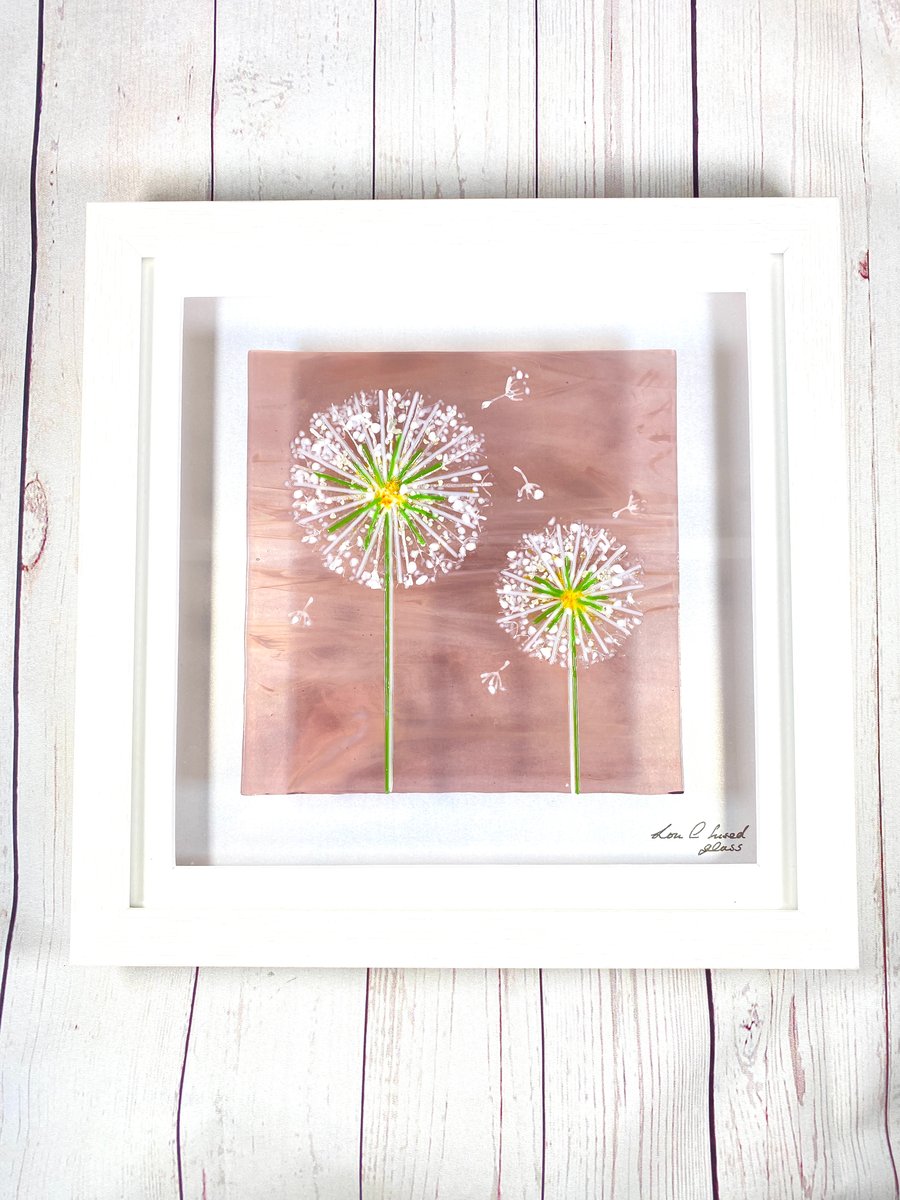 Dandelions “make a wish “ fused glass art picture
