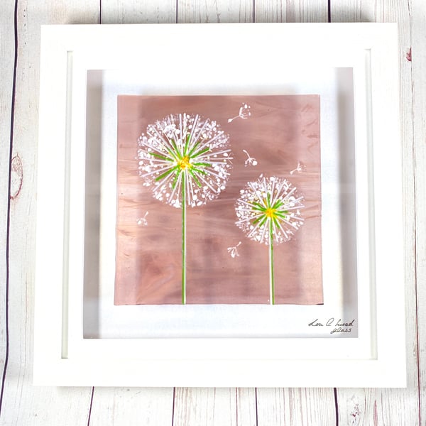 Dandelions “make a wish “ fused glass art picture