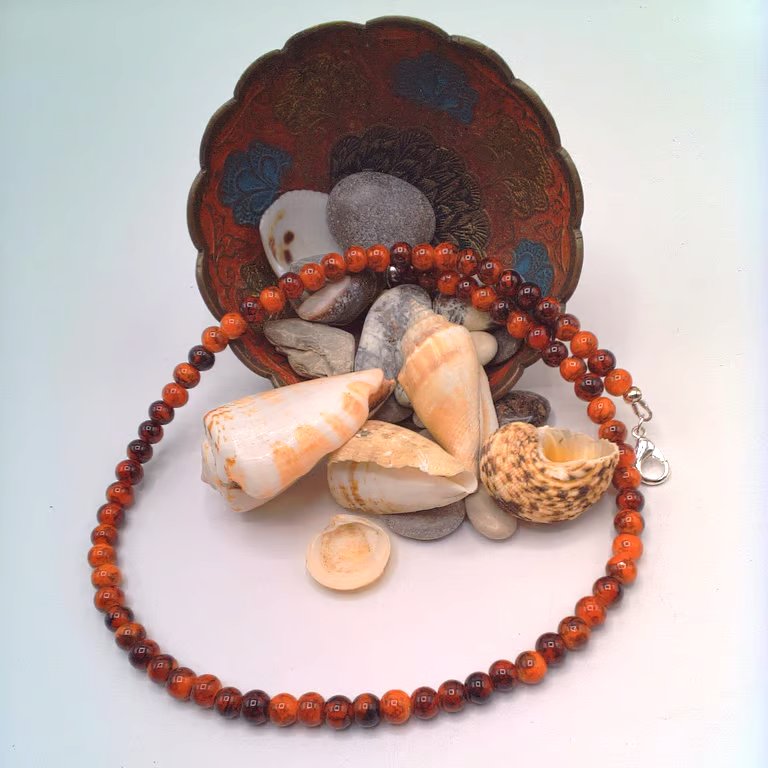 Men's Orange and Brown Glass Bead Necklace, Men's Necklace, Gift for Him