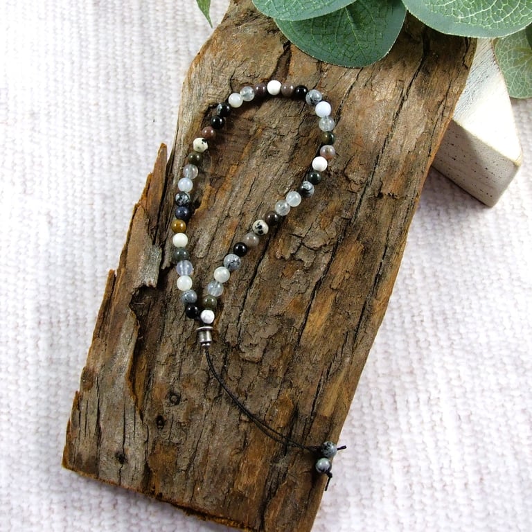 Mixed Gemstone Bracelet in Shades of Black, Grey and White