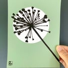 Garden Allium, seed head, shadow painting, handmade art, signed