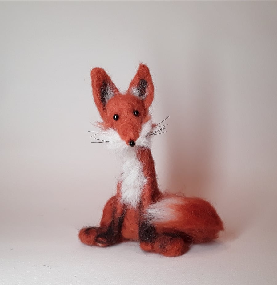 Seated fox, needle felt sculpture