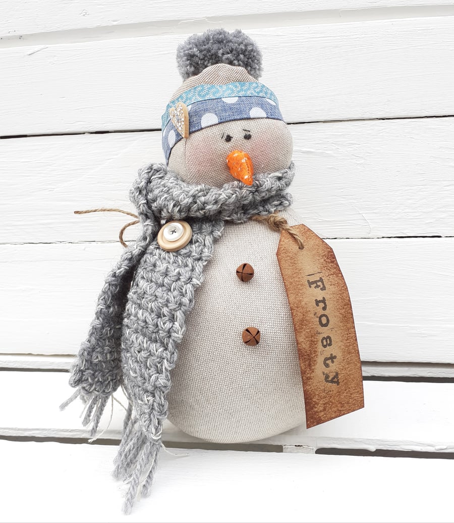 Handmade One of a Kind Primitive Snowman Decoration Free Standing