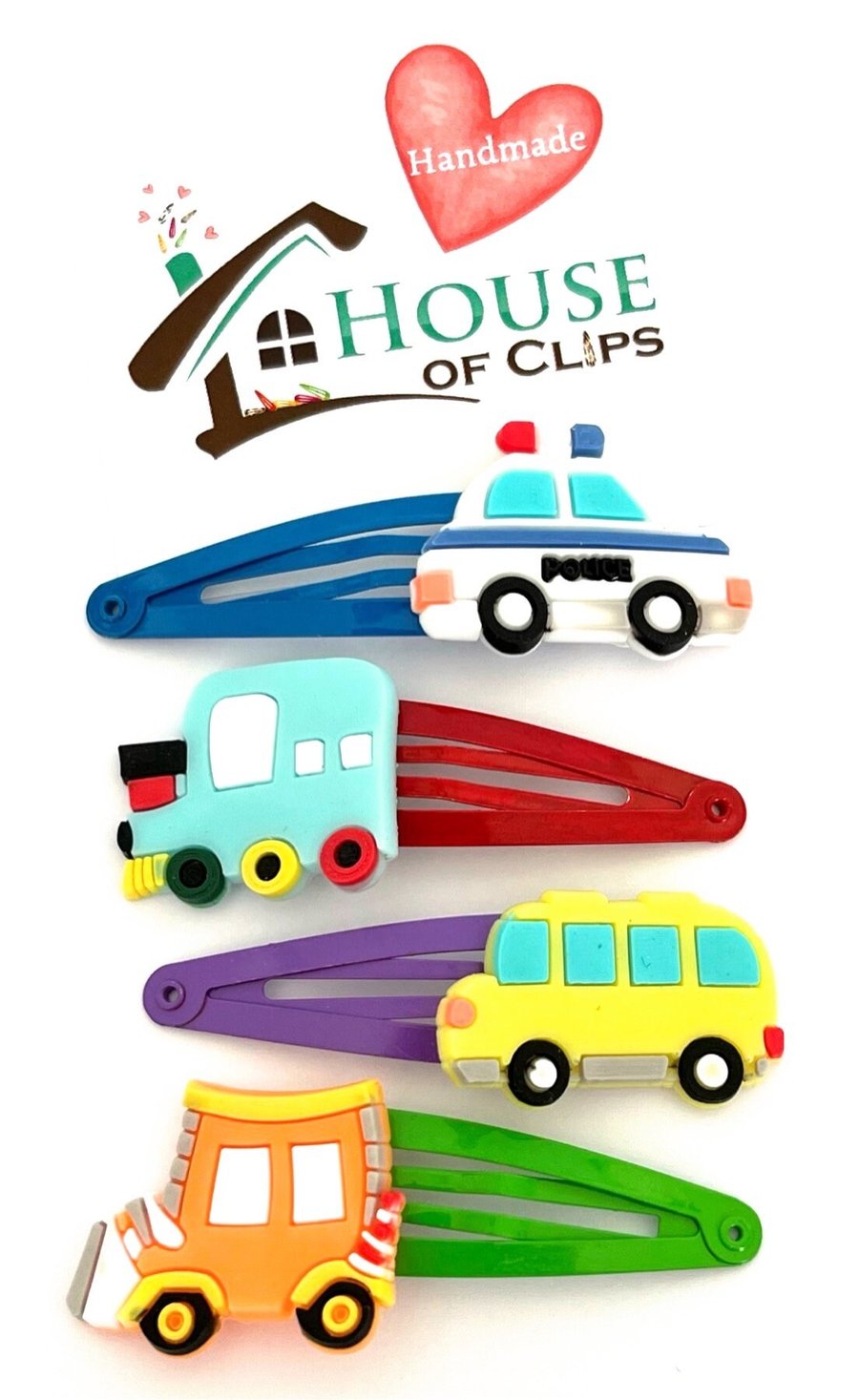 My Little Automobile Police Car Hair Clip Set x4 - Boys Hair Clips - Ambulance H