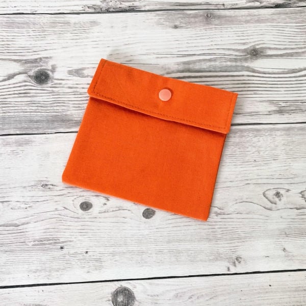Orange cotton fabric pad pouch. Discreet sanitary bag. 