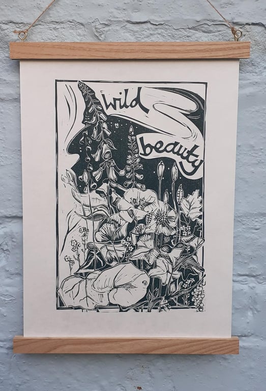 'Wild Beauty', Lino Print in Green on Hosho Paper (VE3)