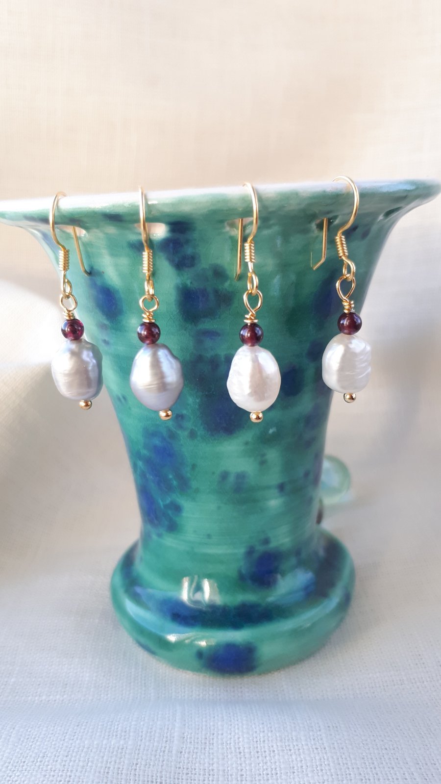 Baroque pearl and garnet sterling silver earrings