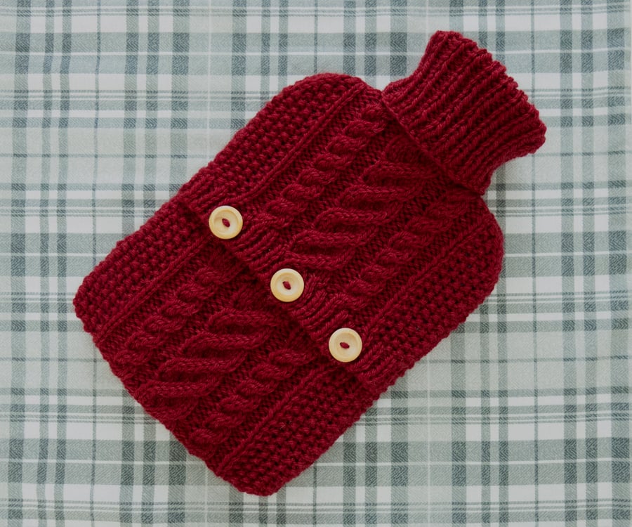 Hot Water Bottle Cozy. Berry Red.