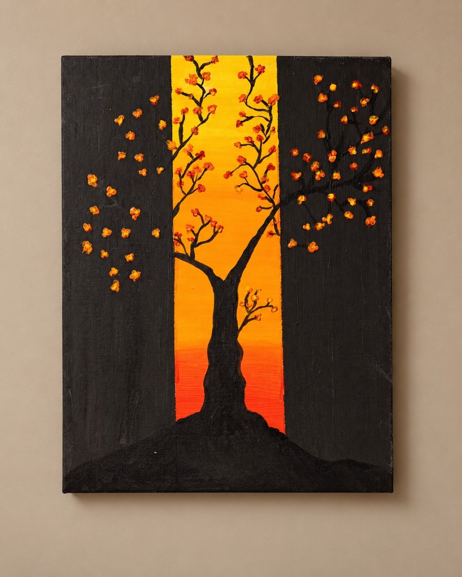 Original Blossom Tree Canvas Painting - Ember Blossoms - Orange Wall Art