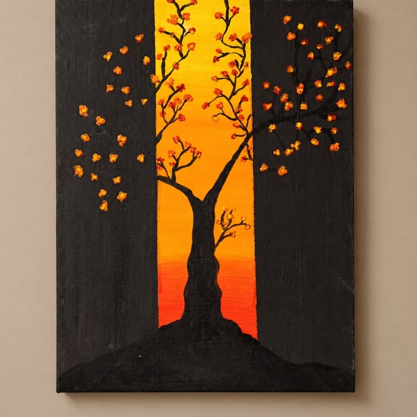 Original Blossom Tree Canvas Painting - Ember Blossoms - Orange Wall Art