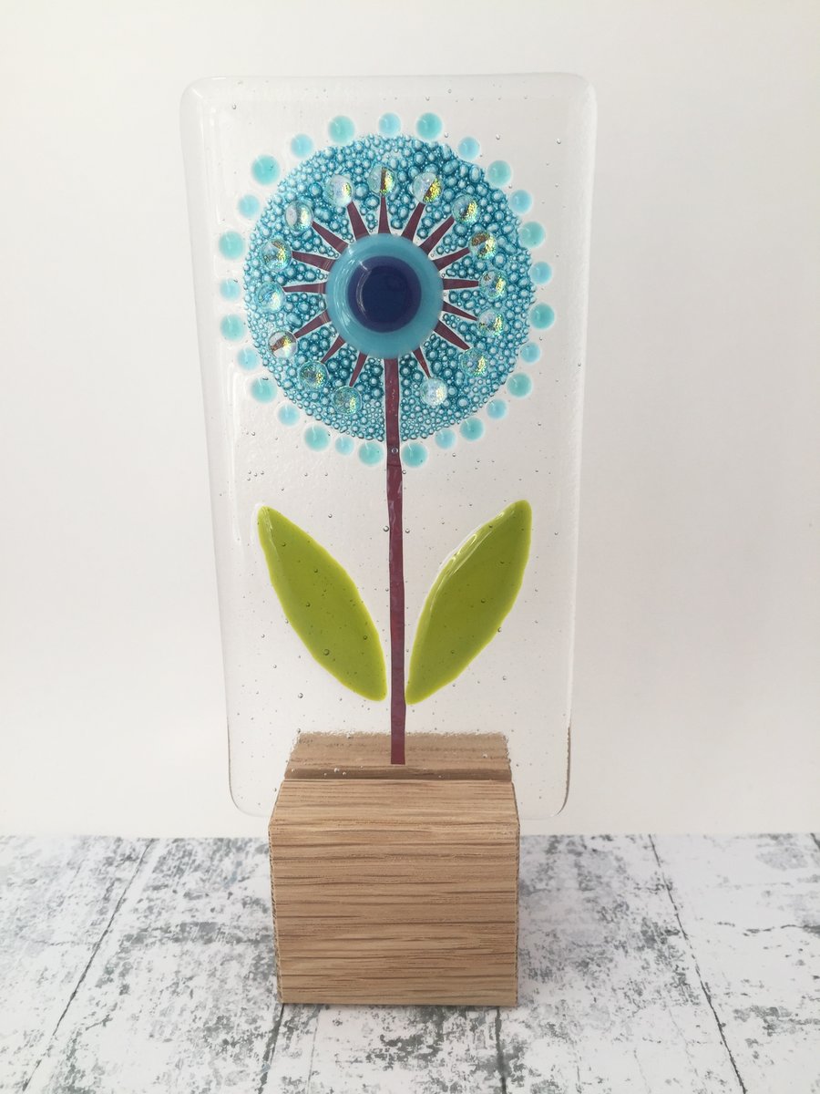 Fused Glass Flower on Oak 4