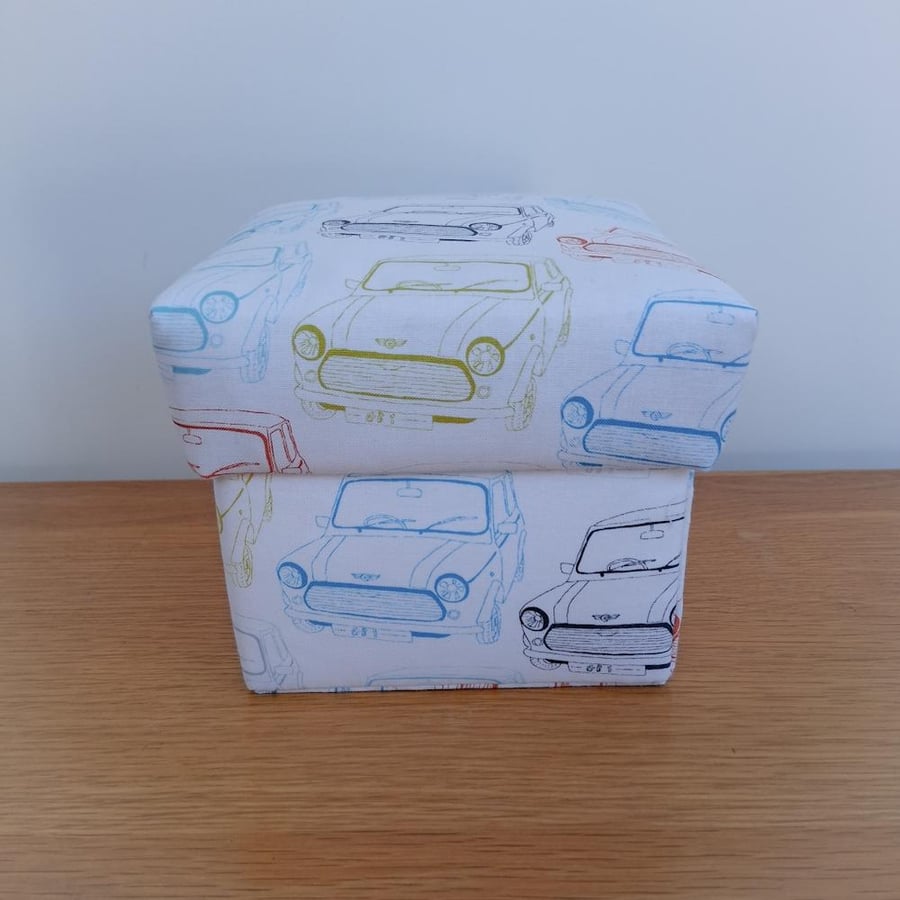 Cars fabric covered trinket box with removable lid