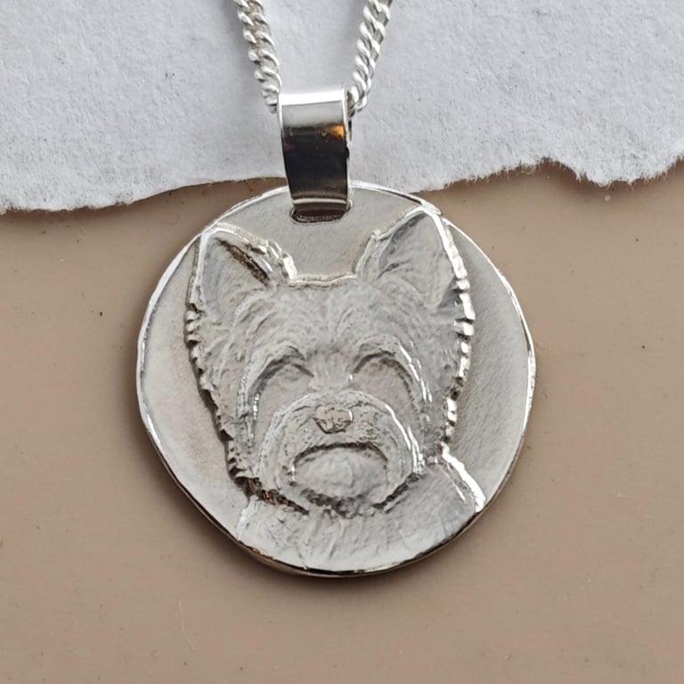 Hand Engraved Yorkshire Terrier Sterling Silver Pendant, Recycled UK Crafted Pet