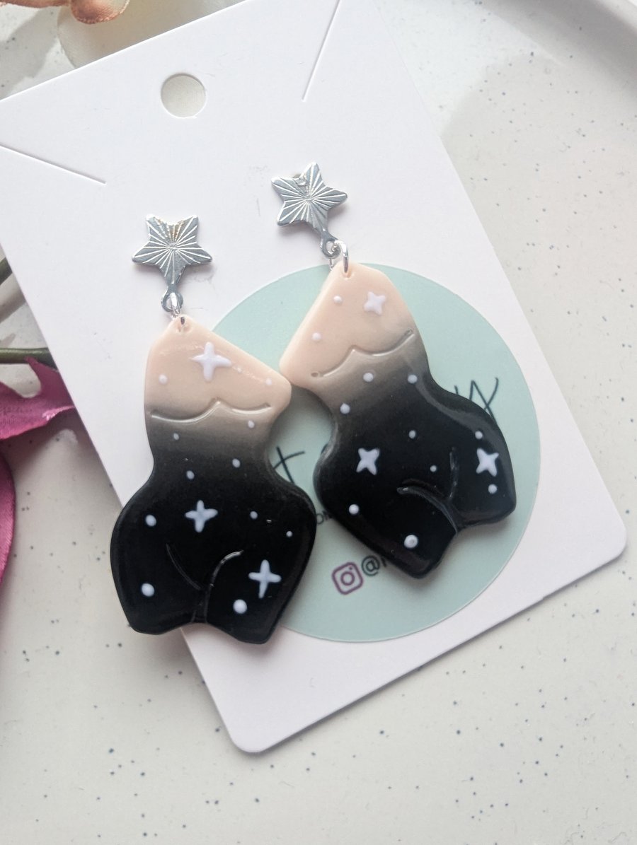 Black And Cream Starry Female Body Earrings