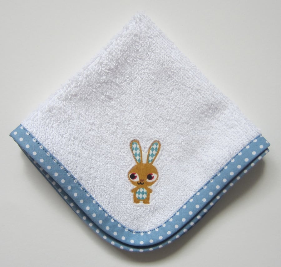 Appliqued Bunny Rabbit Face Cloth, Baby Dribble Cloth, Make Up Remover