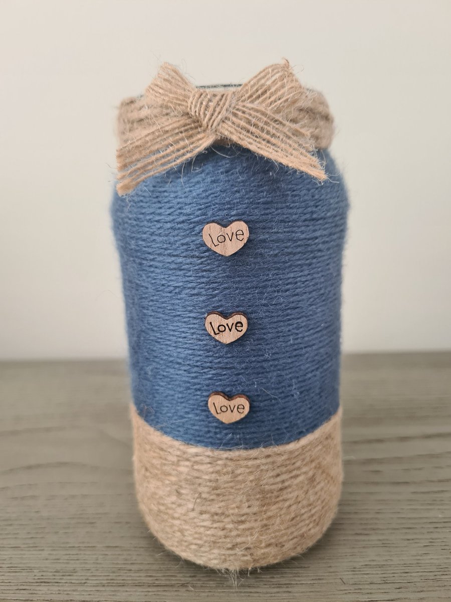 Gunmetal grey yarn & jute vase