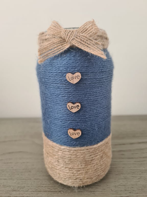 Gunmetal grey yarn & jute vase