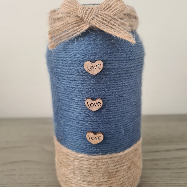 Gunmetal grey yarn & jute vase