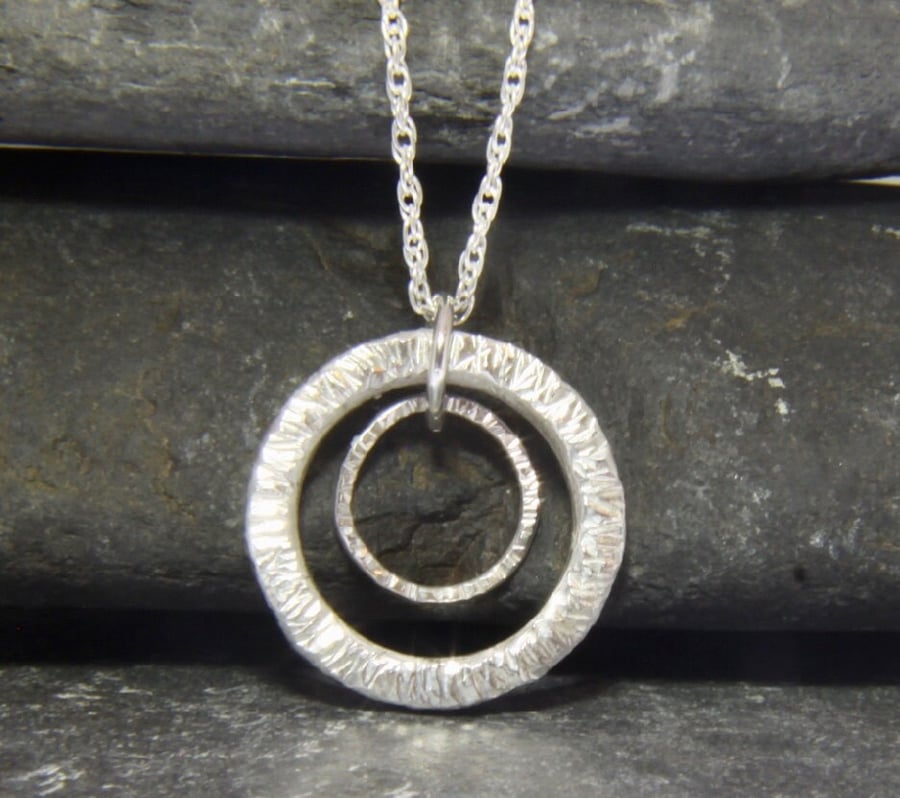 Double Circle Hoop Ring Sterling Silver Necklace Pendant 