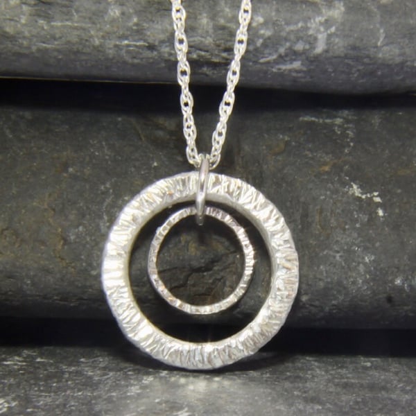 Double Circle Hoop Ring Sterling Silver Necklace Pendant 