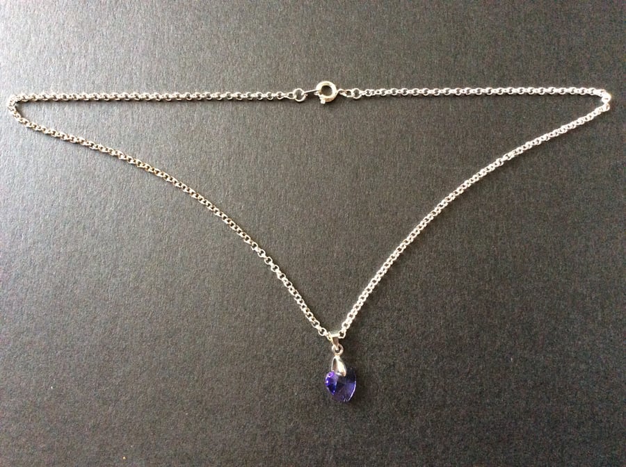 Crystal Heart Necklace Purple 